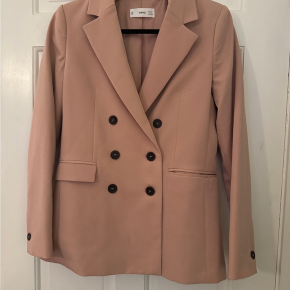 Mango Jackets & Blazers - Mango Women's Tan Double-Breasted Blazer - Size Small